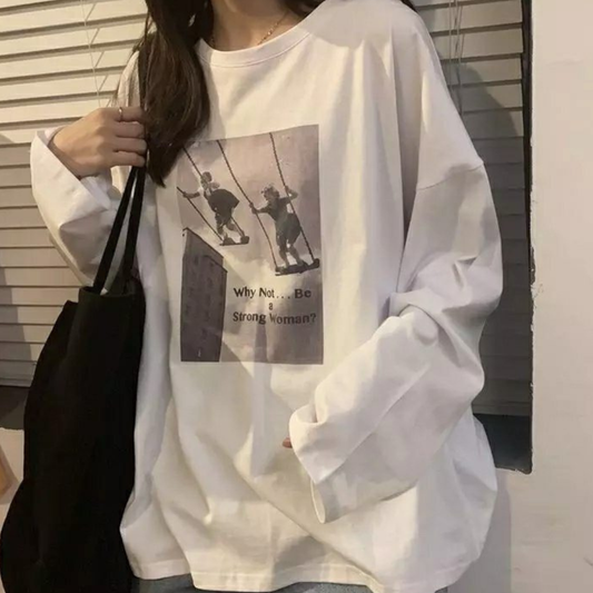 Oversize’owy T-Shirt z Nadrukiem Motywacyjnym